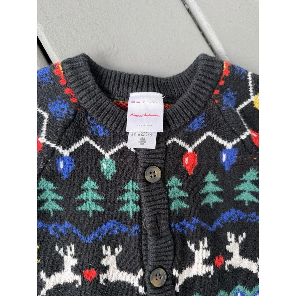 Hanna Andersson 18–24M Holiday Fair Isle‎ Reindeer Knit One-Piece Romper Nordic